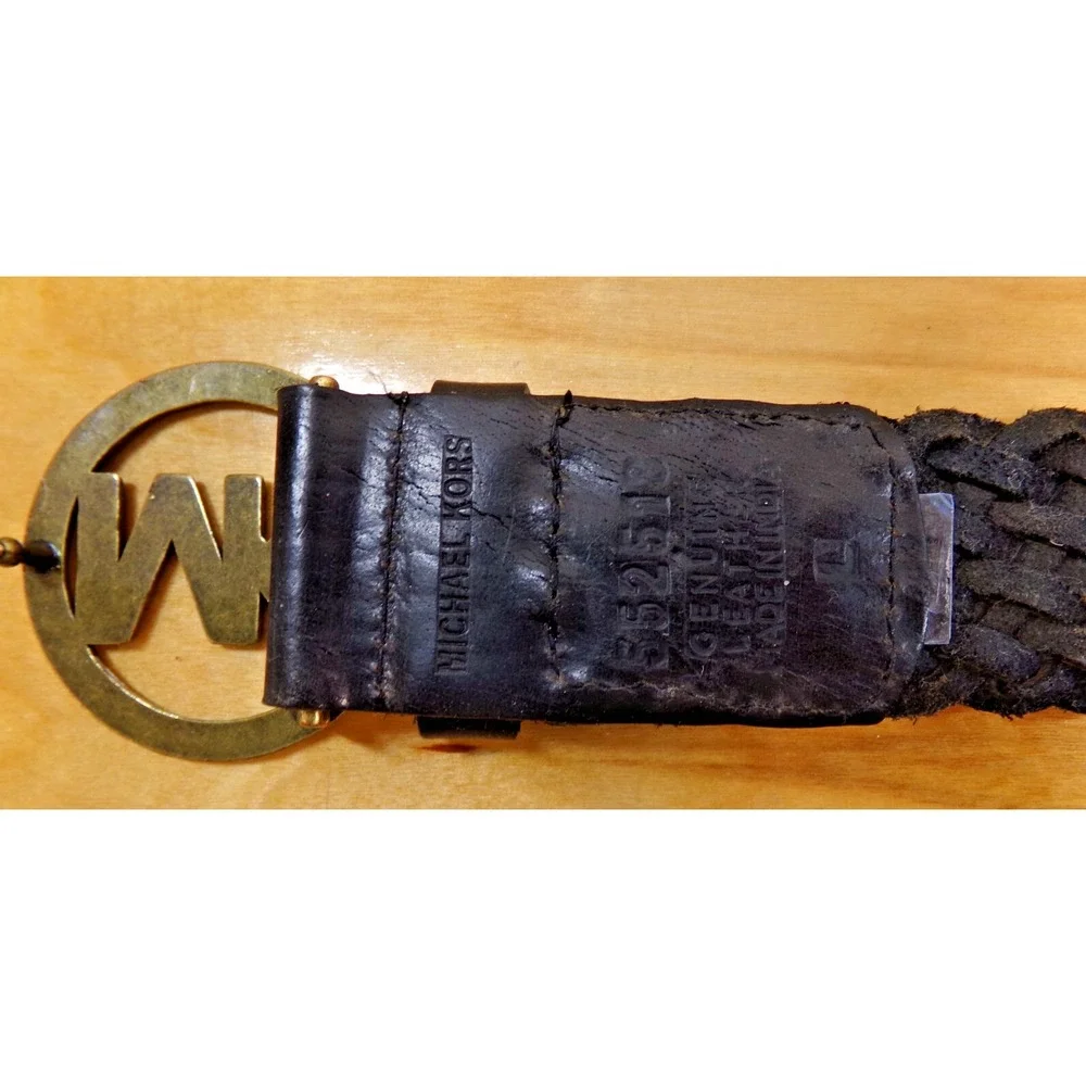 Michael Kors 552518 Size‎ L Black Woven Leather Belt w/Brass Buckle 44